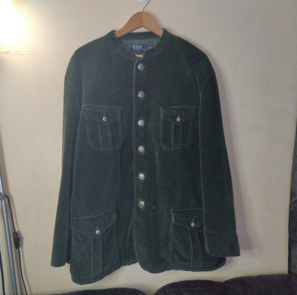 Polo Ralph Lauren Green Corduroy Military Hunting Jacket Coat Size XXL - Picture 2 of 16